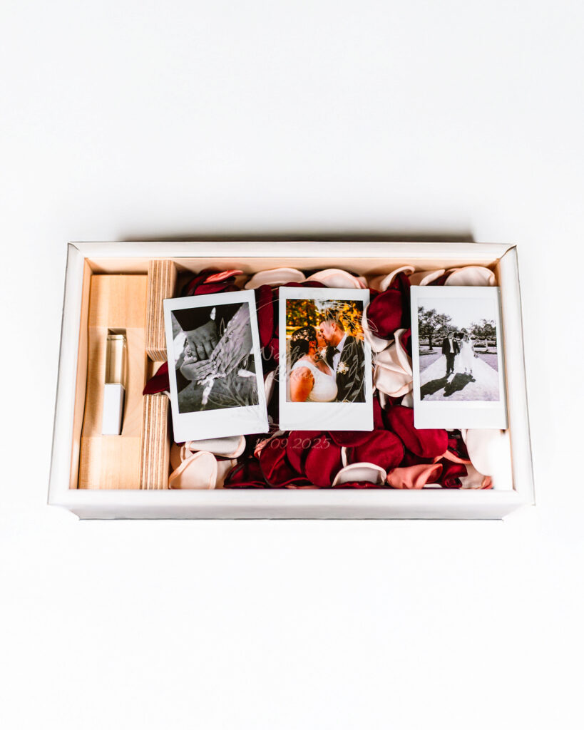 USB Holzbox Weiß Hochzeiten Rose Polariod Bild Wedding