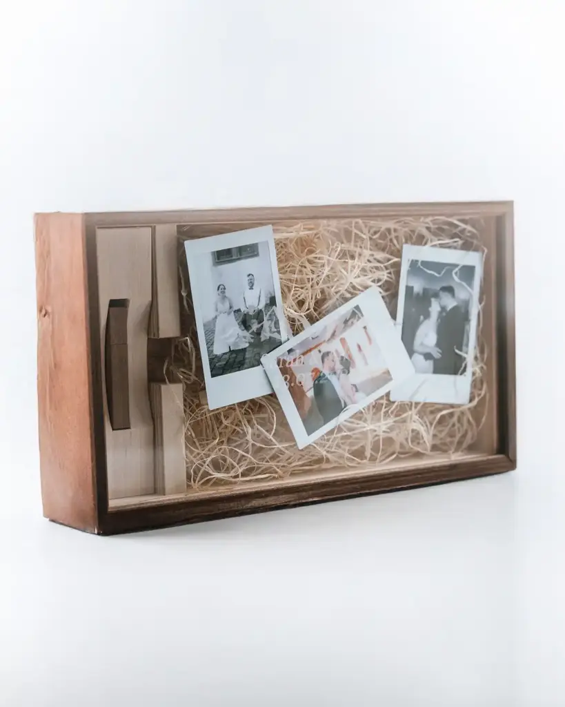 USB Holzbox Hochzeit Ehepaar Wedding Holzbraun Polariod