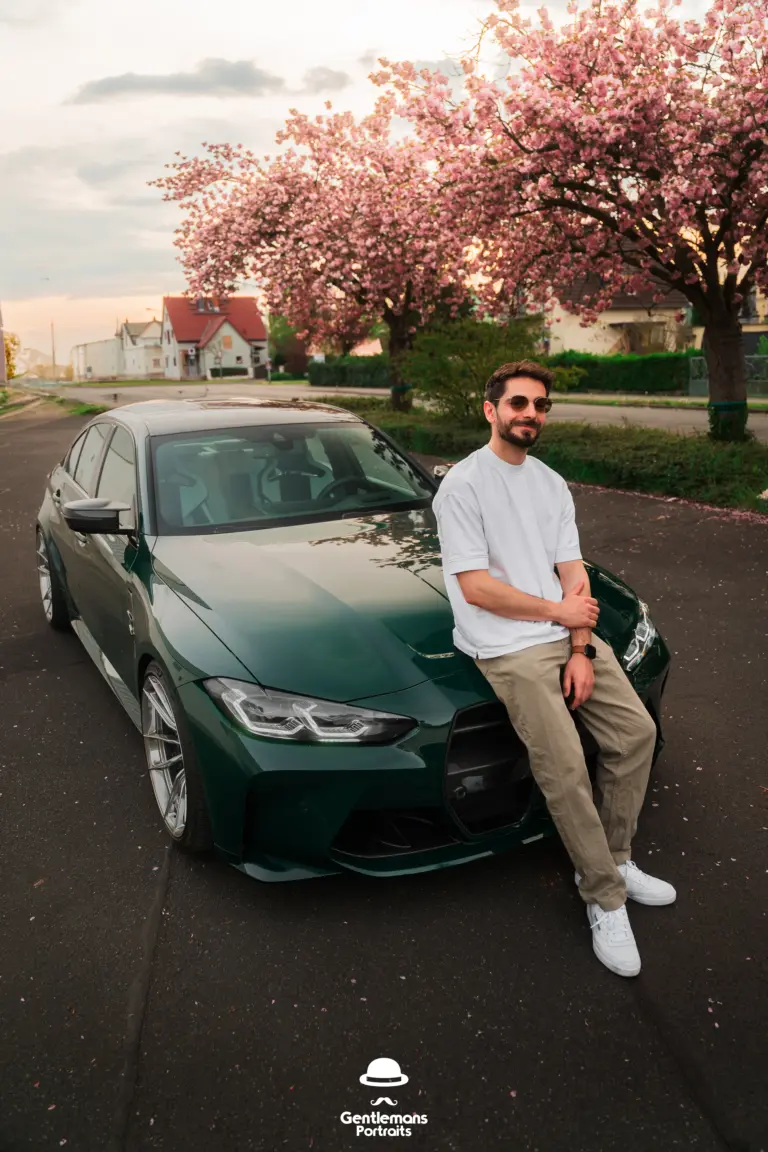 BMW M3 British Racing Green BMW Individual farbton Tuning Gewindefahrwerk Male Model Potrait Kirchblüten