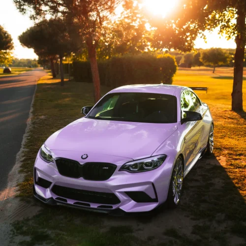 BMW M2 Foliert Lila Golfplatz Sonnenuntergang Tiefergelegt BMWM Girlscar