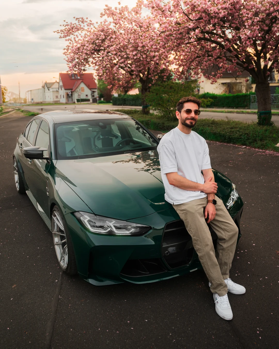 BMW M3 British Racing Green BMW Individual farbton Tuning Gewindefahrwerk Male Model Potrait Kirchblüten